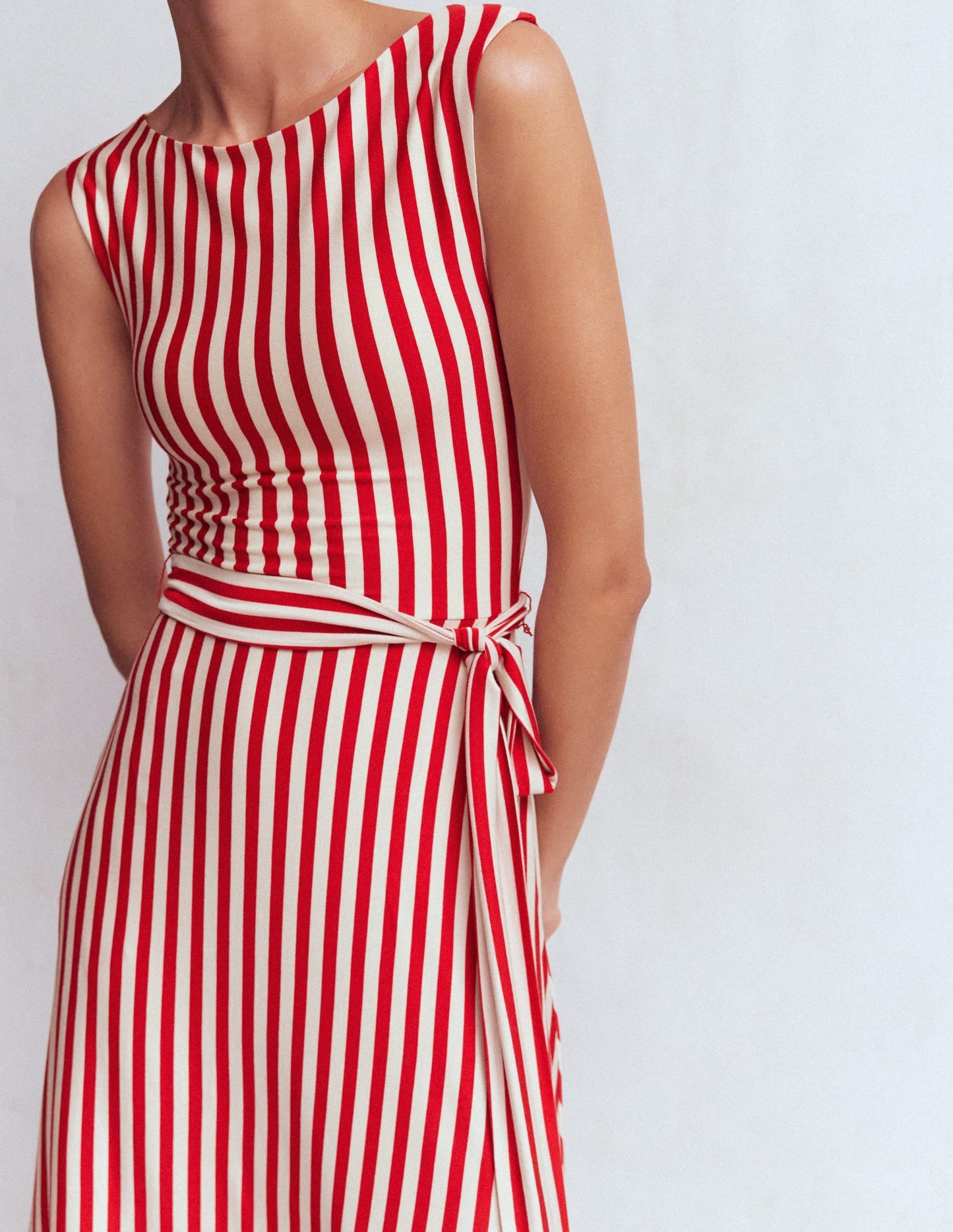 Tamsin Jersey Midi Dress-Merida Red and Ivory Stripe