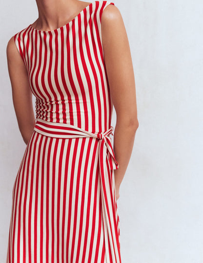 Tamsin Jersey Midi Dress-Merida Red and Ivory Stripe