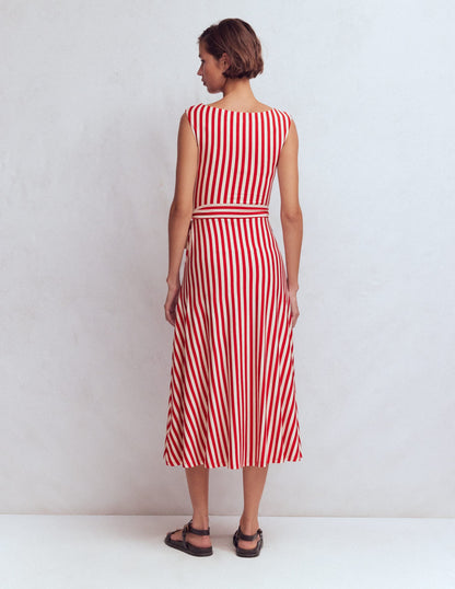 Tamsin Jersey Midi Dress-Merida Red and Ivory Stripe
