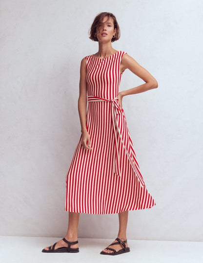 Tamsin Jersey Midi Dress-Merida Red and Ivory Stripe