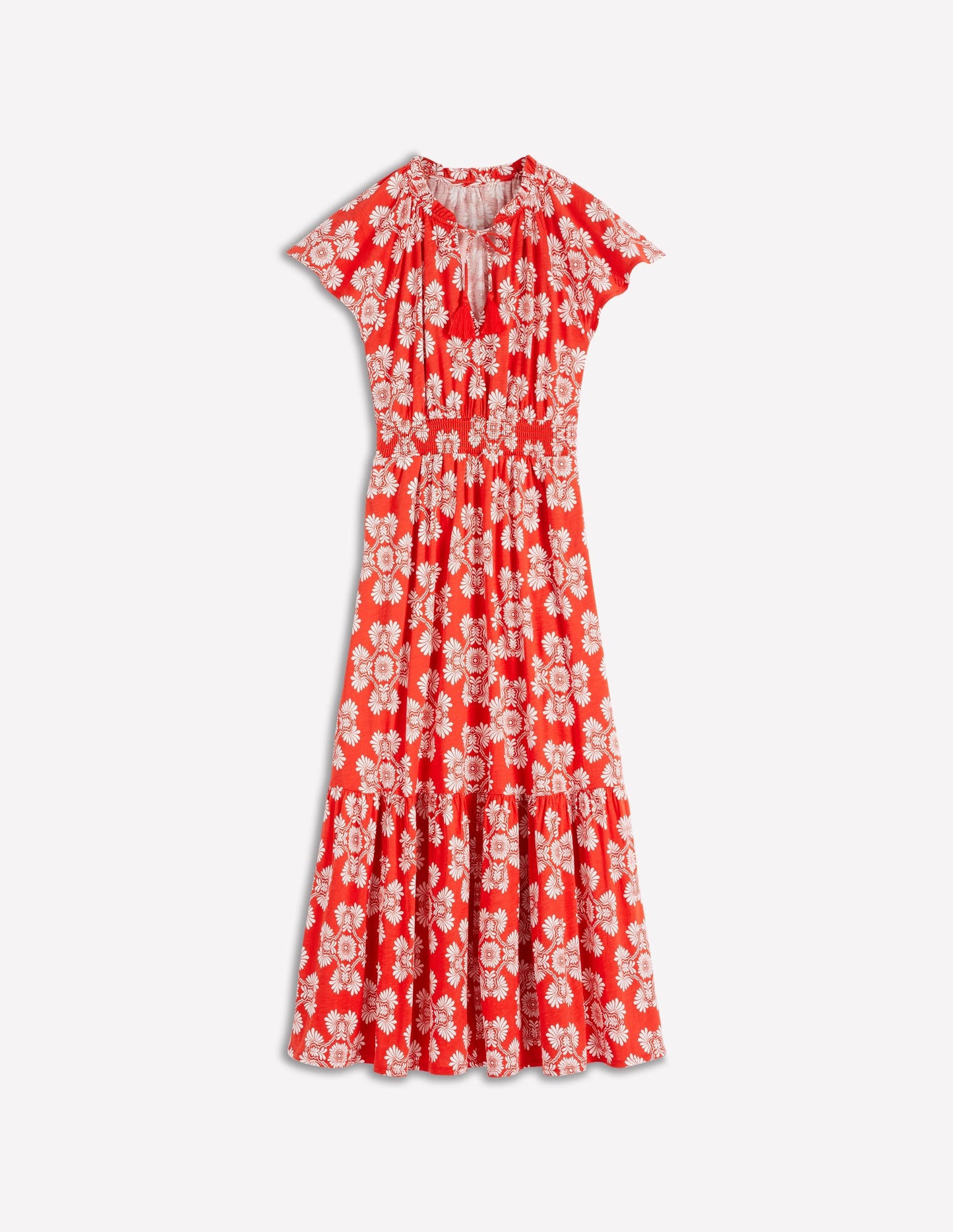 Tala Tiered Jersey Maxi Dress-Blood Orange, Botanical Charm