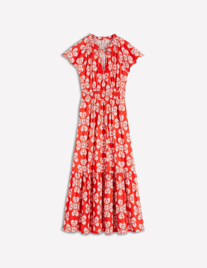 Tala Tiered Jersey Maxi Dress-Blood Orange, Botanical Charm