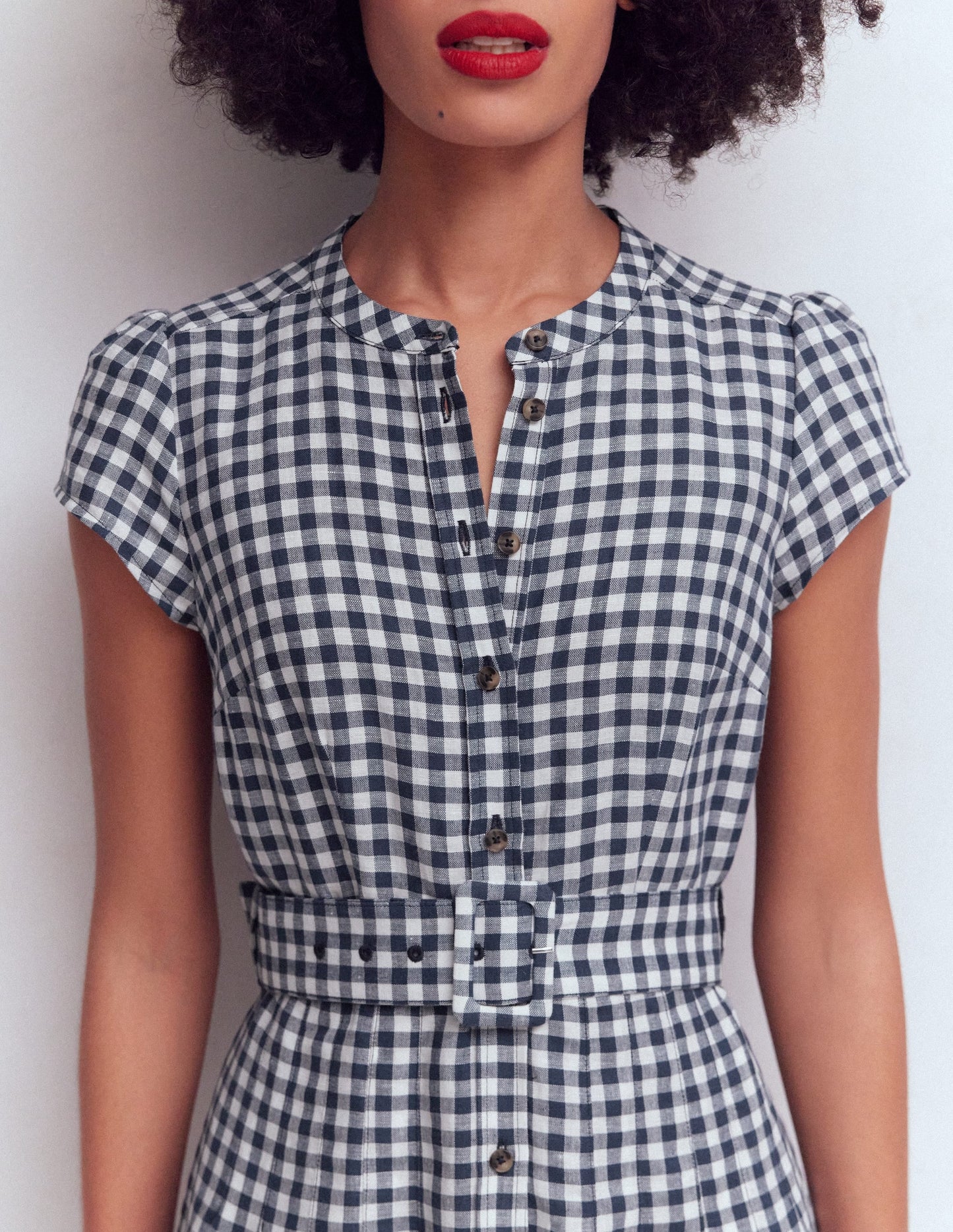 Arabella Linen Blend Dress-Navy Gingham