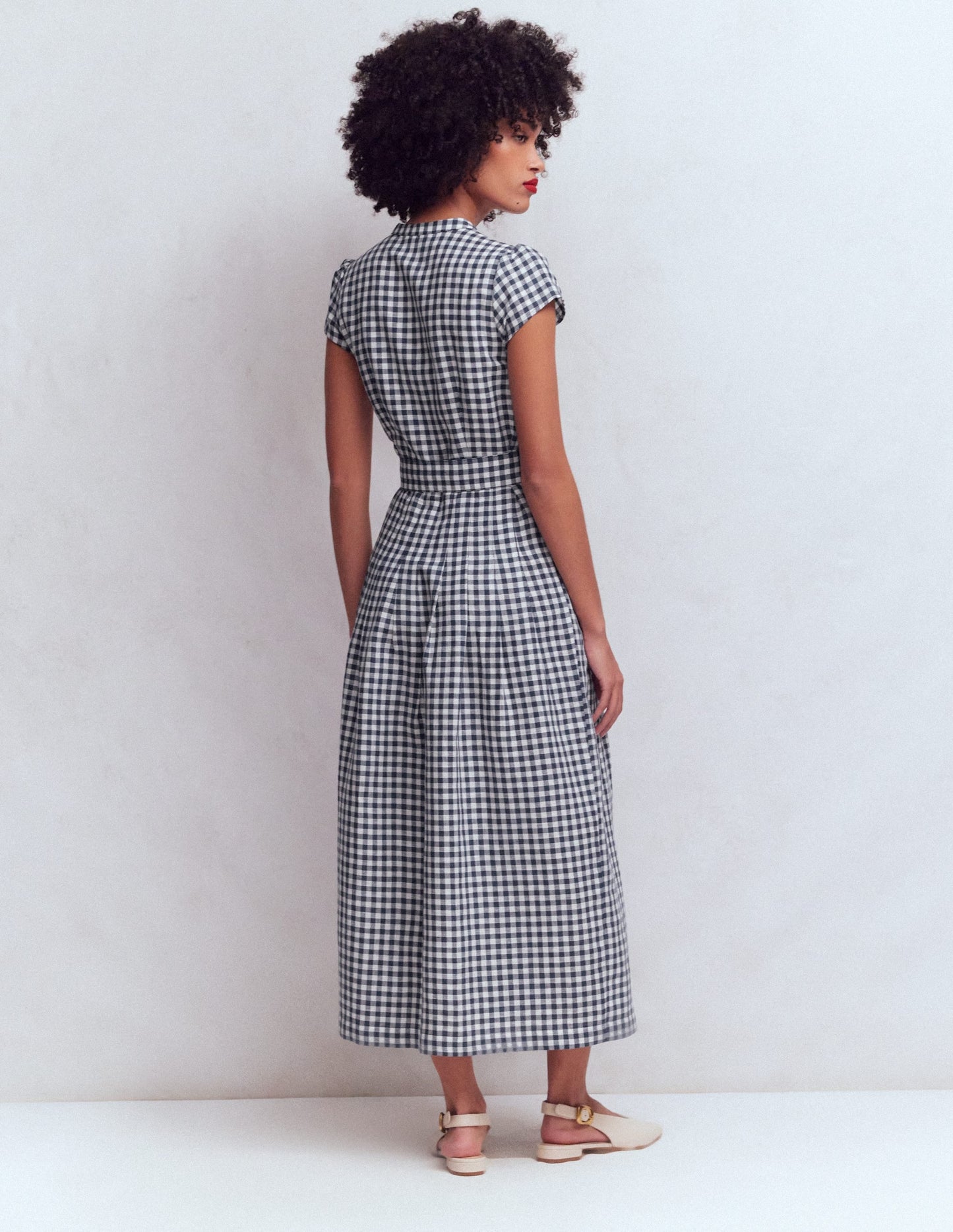 Arabella Linen Blend Dress-Navy Gingham