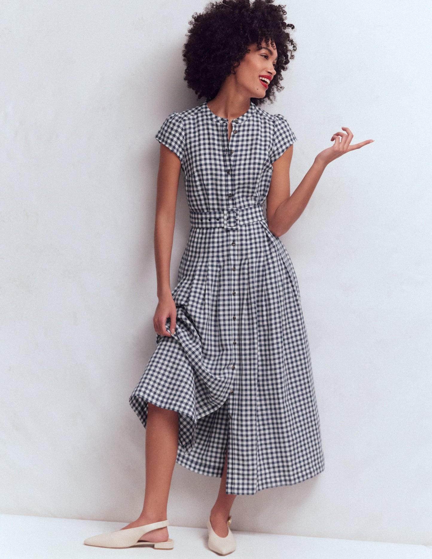 Arabella Linen Blend Dress-Navy Gingham