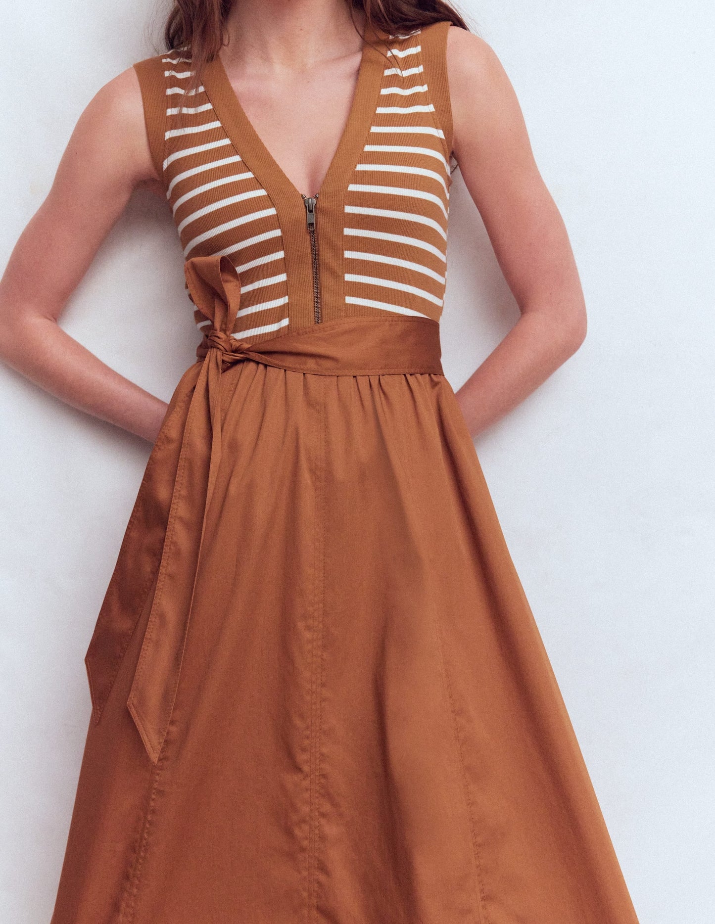 Zip-front Mix Media Dress-Ginger and Ivory Stripe