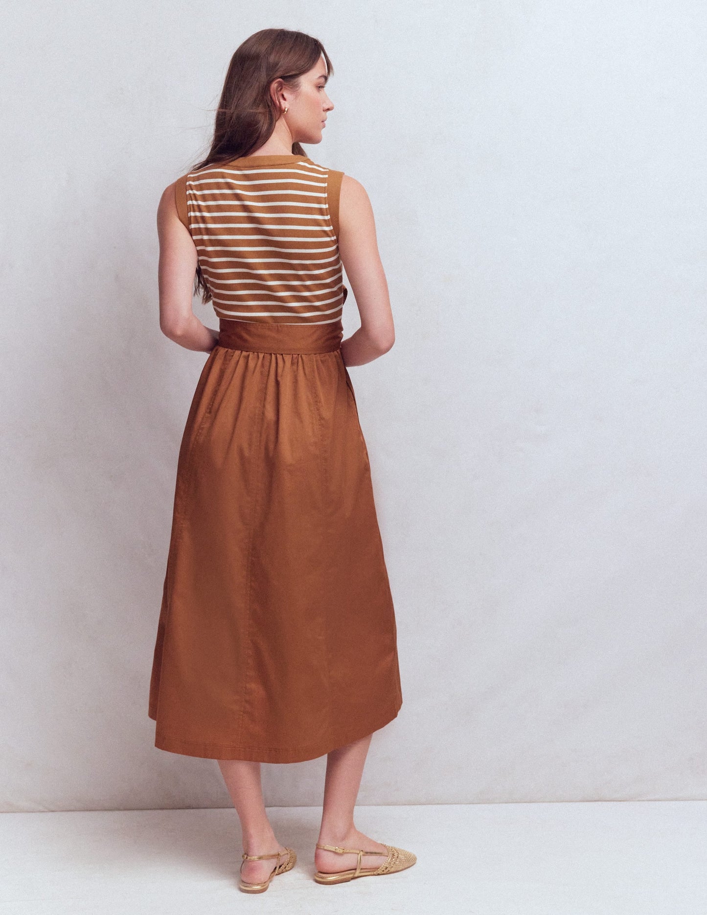 Zip-front Mix Media Dress-Ginger and Ivory Stripe