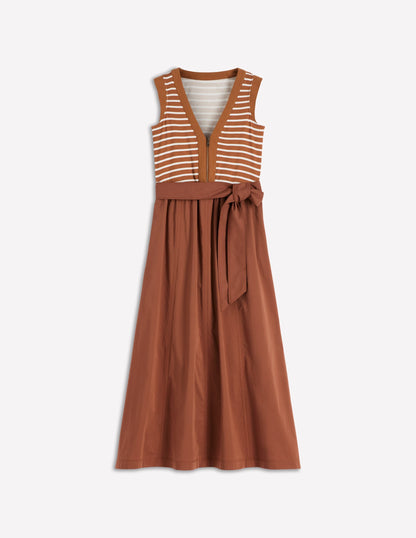 Zip-front Mix Media Dress-Ginger and Ivory Stripe