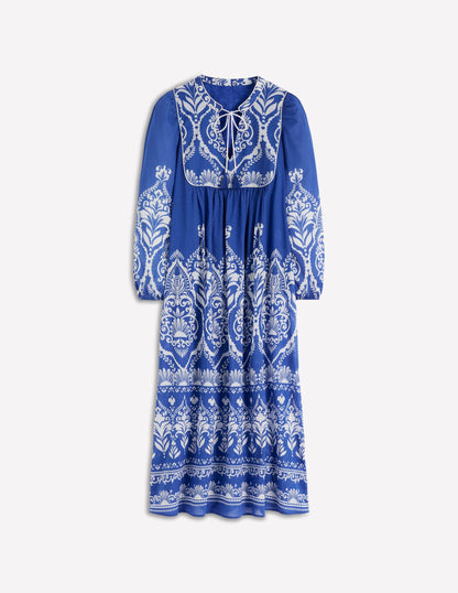 Boho Tie Neck Kaftan-Blue Ornamental Garden