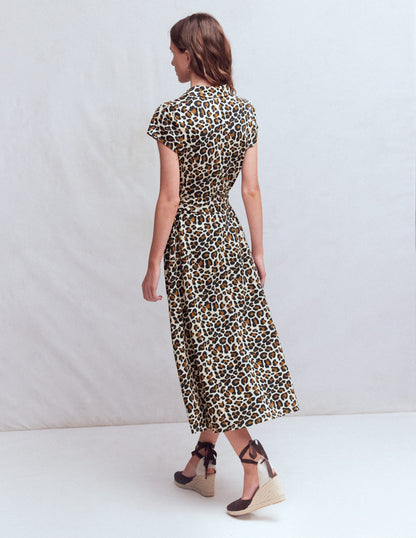 Marcia Jersey Shirt Dress-Almond Milk, Cheetah Pop