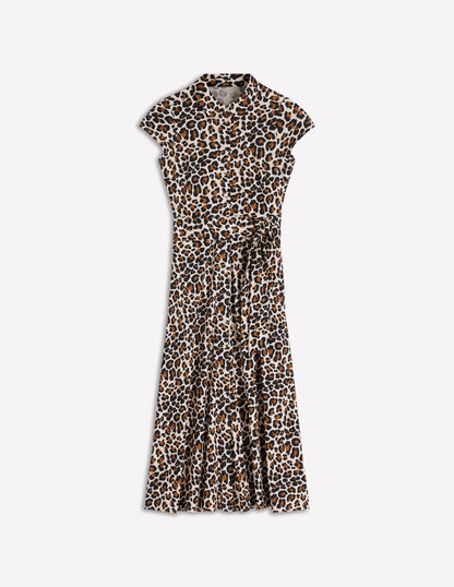 Marcia Jersey Shirt Dress-Almond Milk, Cheetah Pop