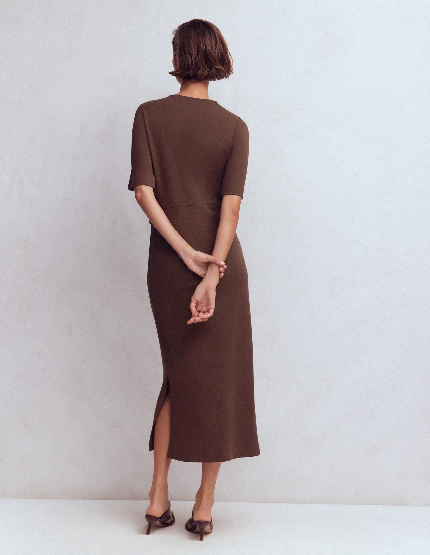 Zinnia Tie Jersey Midi Dress-Espresso