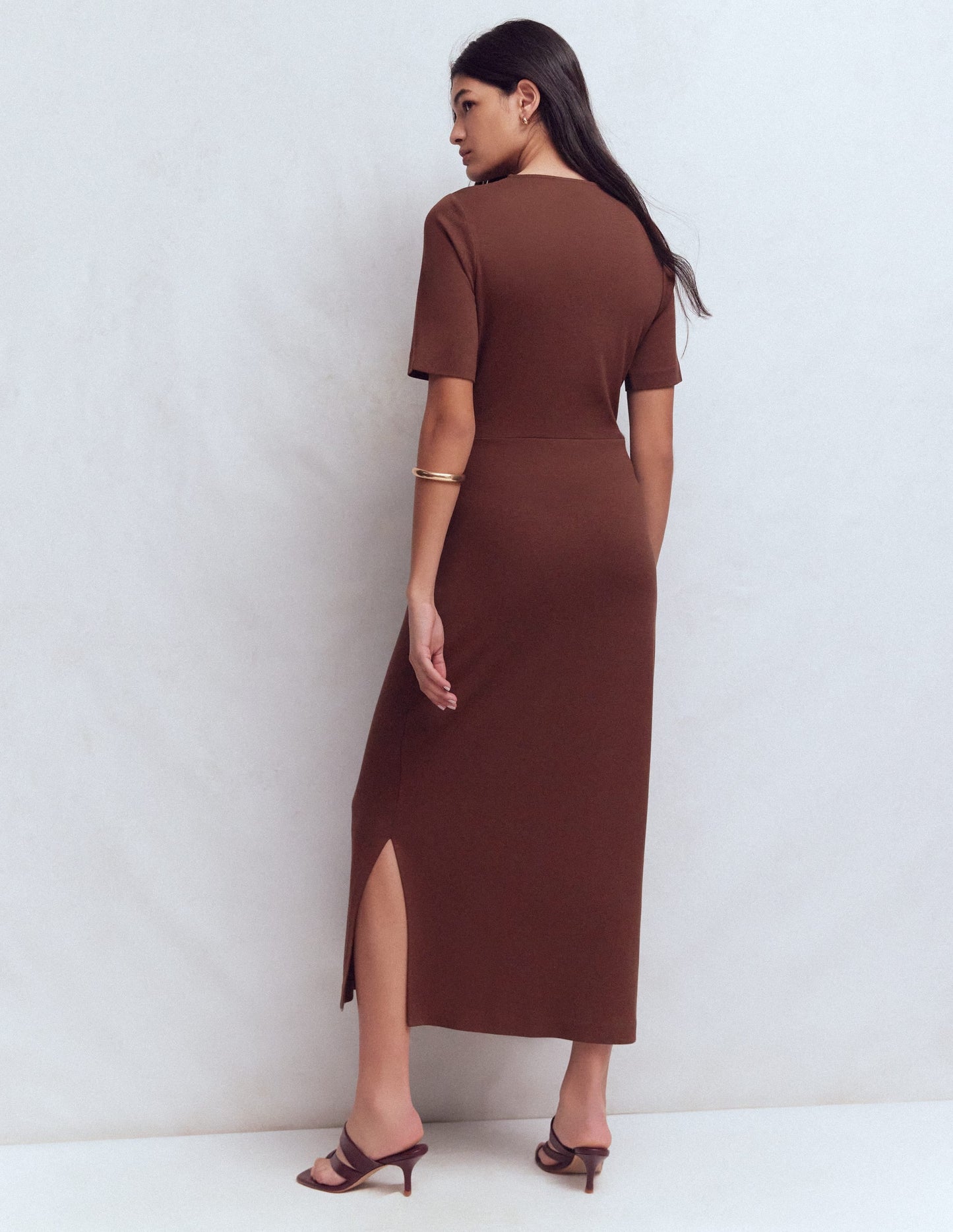 Zinnia Tie Jersey Midi Dress-Espresso