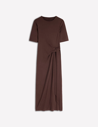 Zinnia Tie Jersey Midi Dress-Espresso