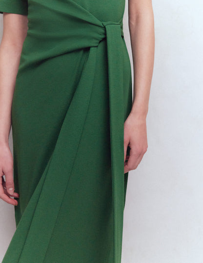 Zinnia Tie Jersey Midi Dress-Hunter Green
