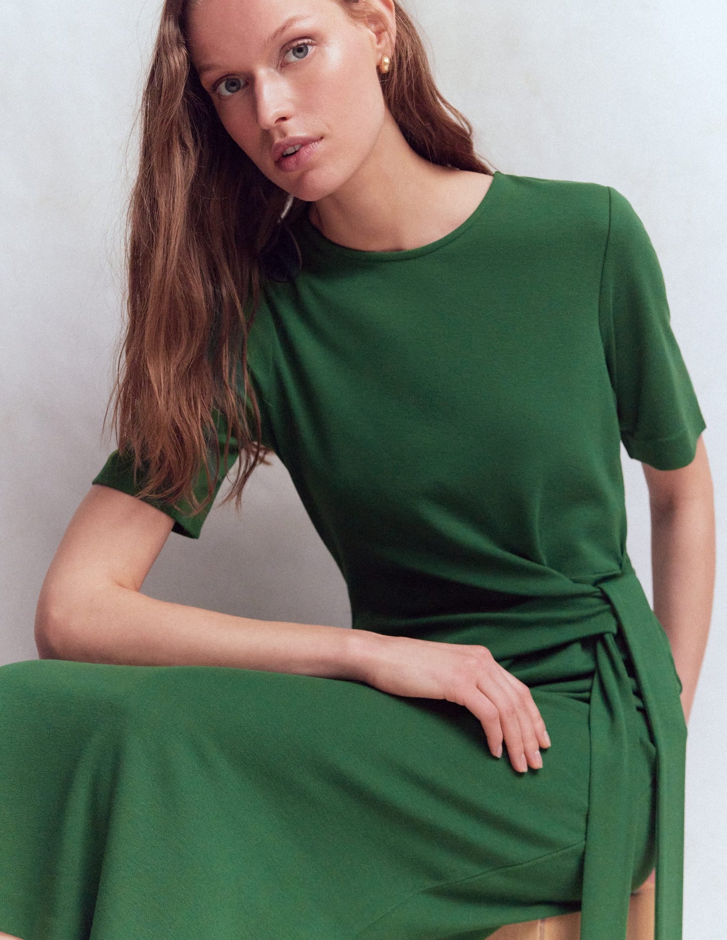 Zinnia Tie Jersey Midi Dress-Hunter Green