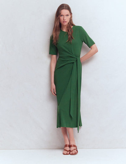 Zinnia Tie Jersey Midi Dress-Hunter Green