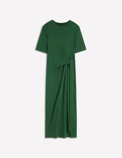 Zinnia Tie Jersey Midi Dress-Hunter Green