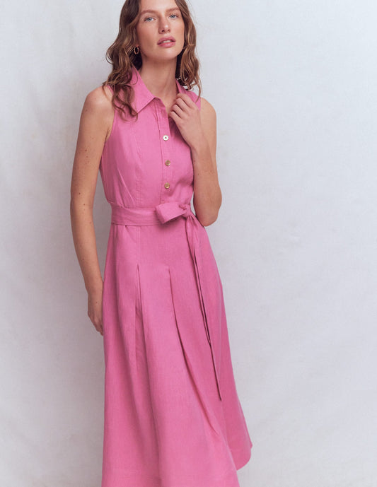Belinda Linen Shirt Dress-Pink Parfait