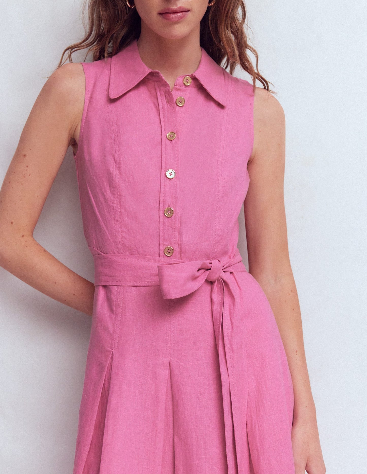 Belinda Linen Shirt Dress-Pink Parfait