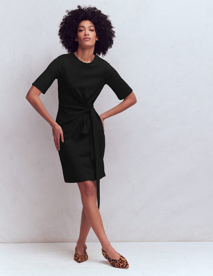 Zinnia Tie Jersey Short Dress-Black