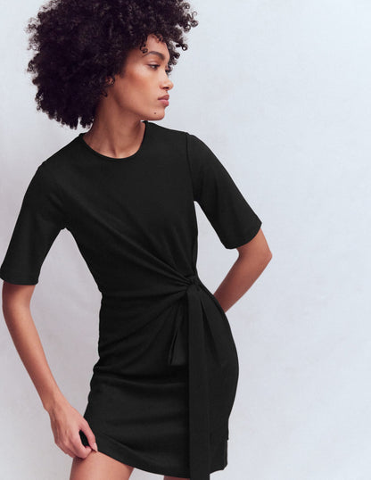 Zinnia Tie Jersey Short Dress-Black