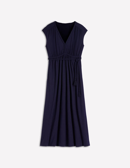 Heidi Ruched Rope Jersey Dress-Navy