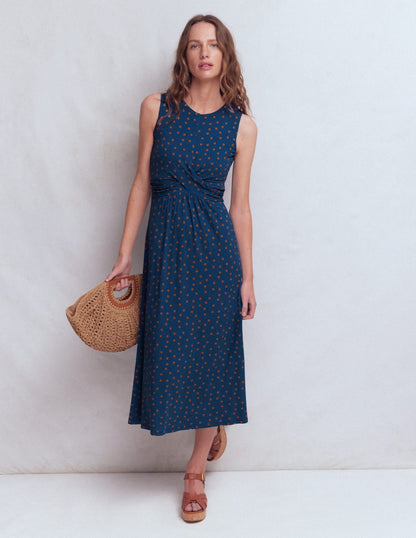 Zara Cross Waist Jersey Dress-Tourmaline Blue, Painted Dot