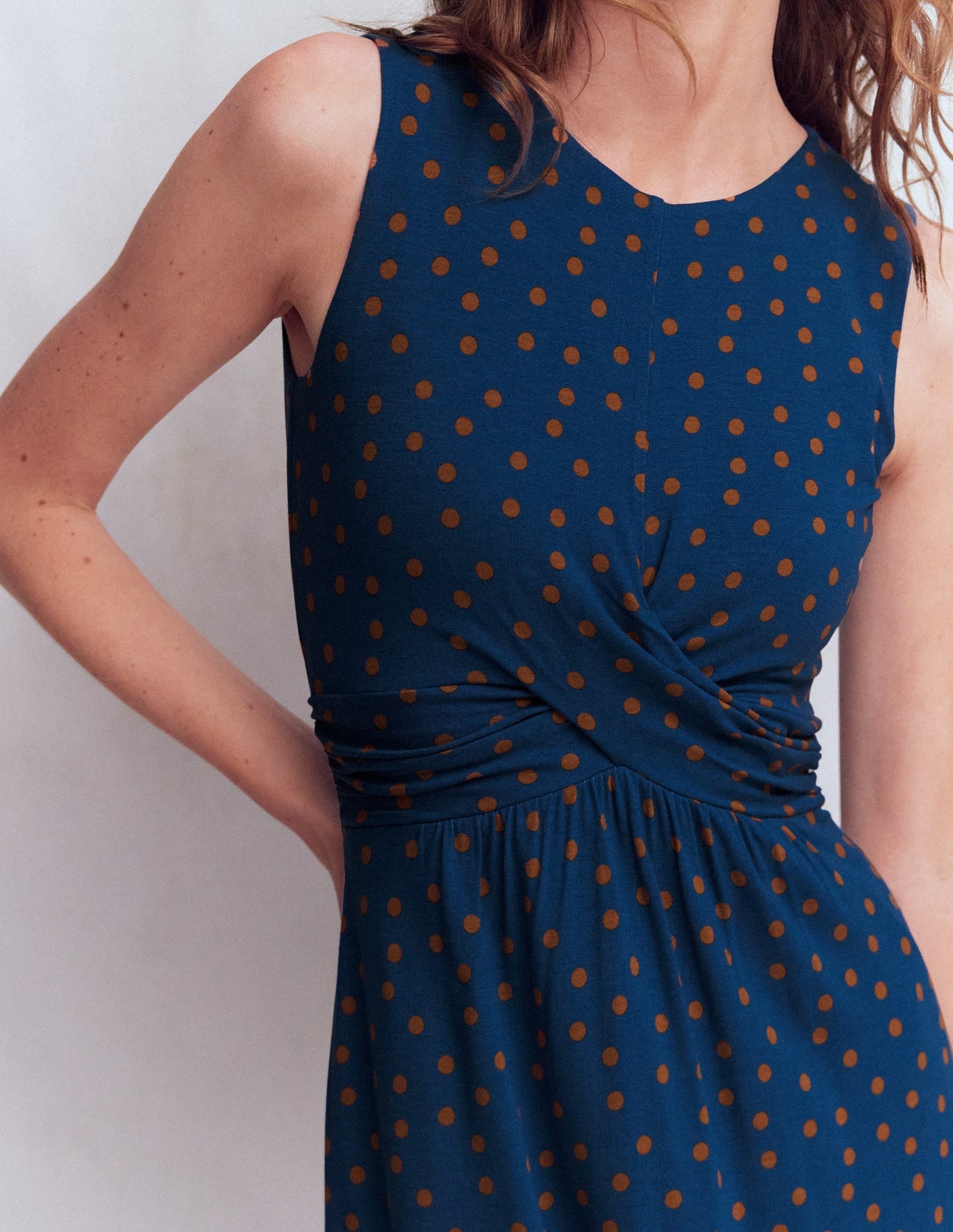 Zara Cross Waist Jersey Dress-Tourmaline Blue, Painted Dot