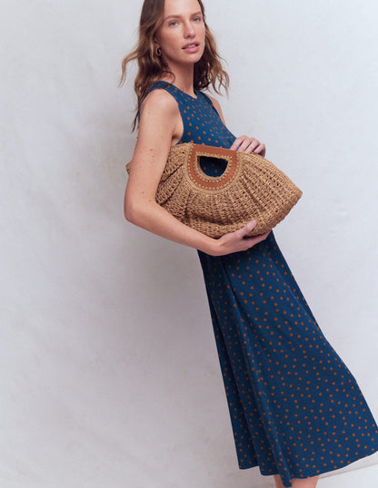 Zara Cross Waist Jersey Dress-Tourmaline Blue, Painted Dot