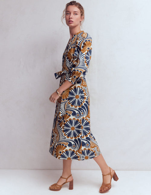 Octavia Cotton Dress-Navy Euphoric Gardens