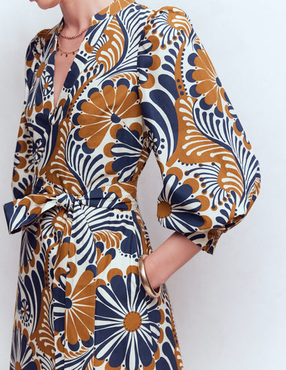 Octavia Cotton Dress-Navy Euphoric Gardens