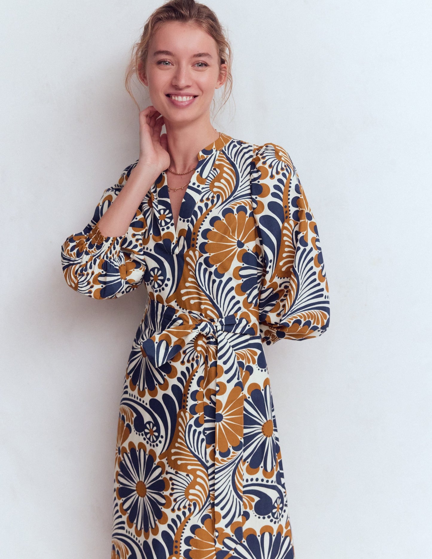 Octavia Cotton Dress-Navy Euphoric Gardens
