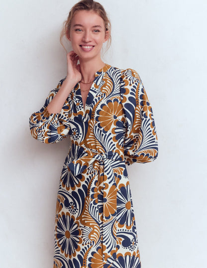 Octavia Cotton Dress-Navy Euphoric Gardens