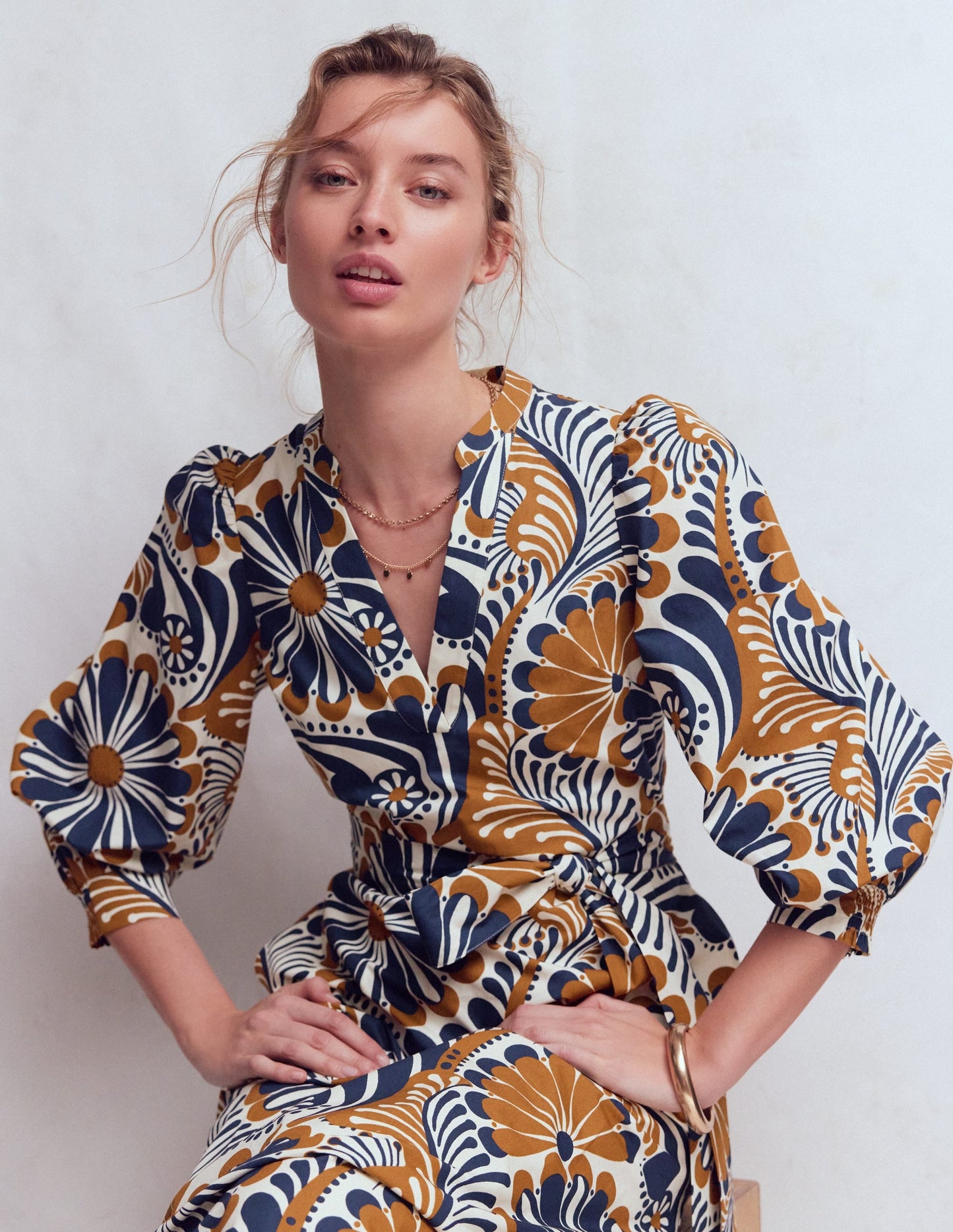 Octavia Cotton Dress-Navy Euphoric Gardens