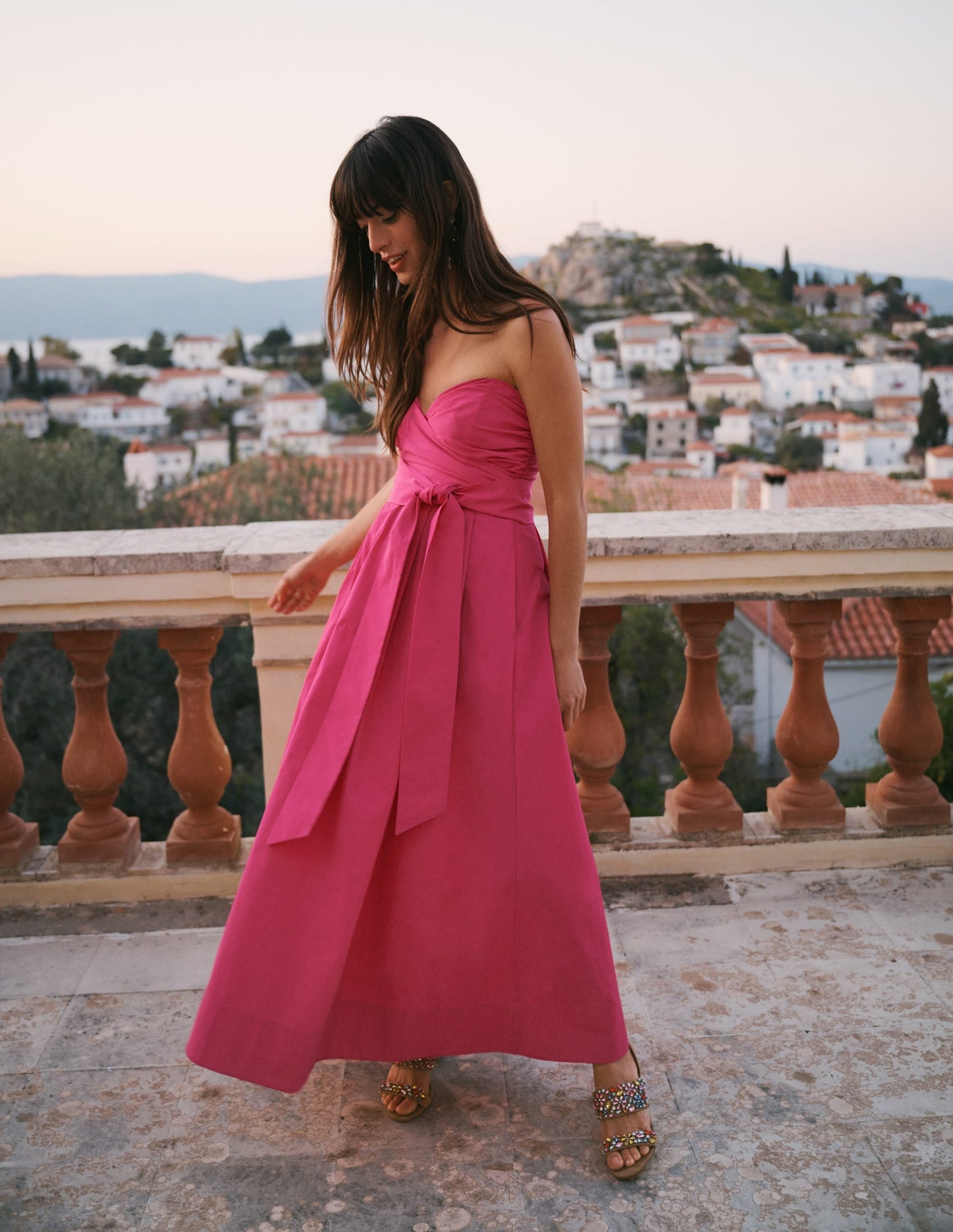 Strapless Taffeta Dress-Bright Pink