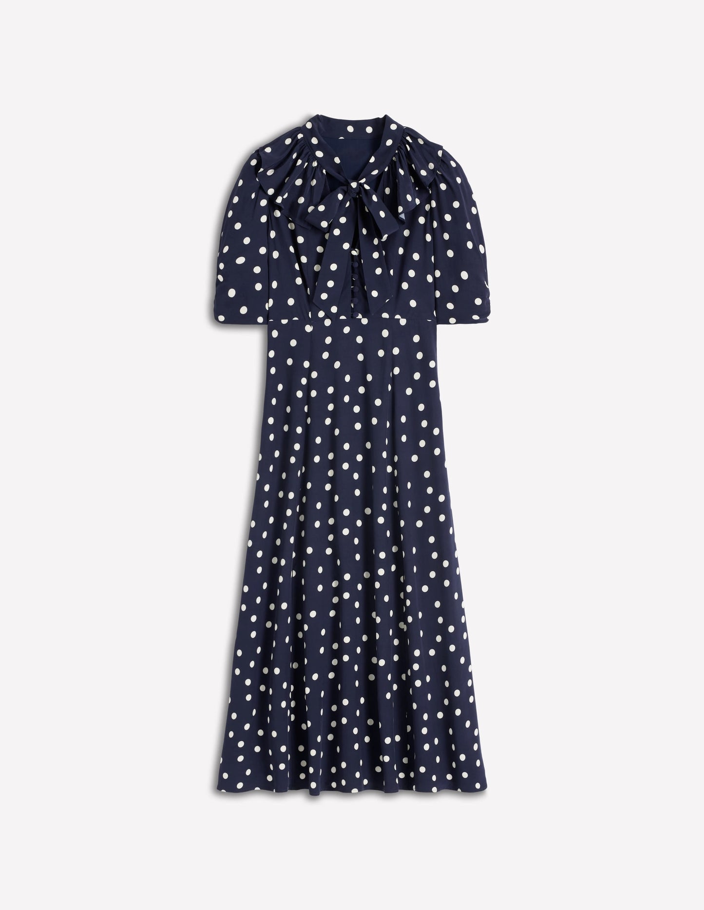 Ruffle Collar Midi Dress-French Navy Painted Spaced Dot