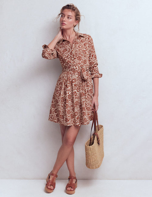 Alexa Long Sleeve Short Dress-Brown, Meadow Scatter