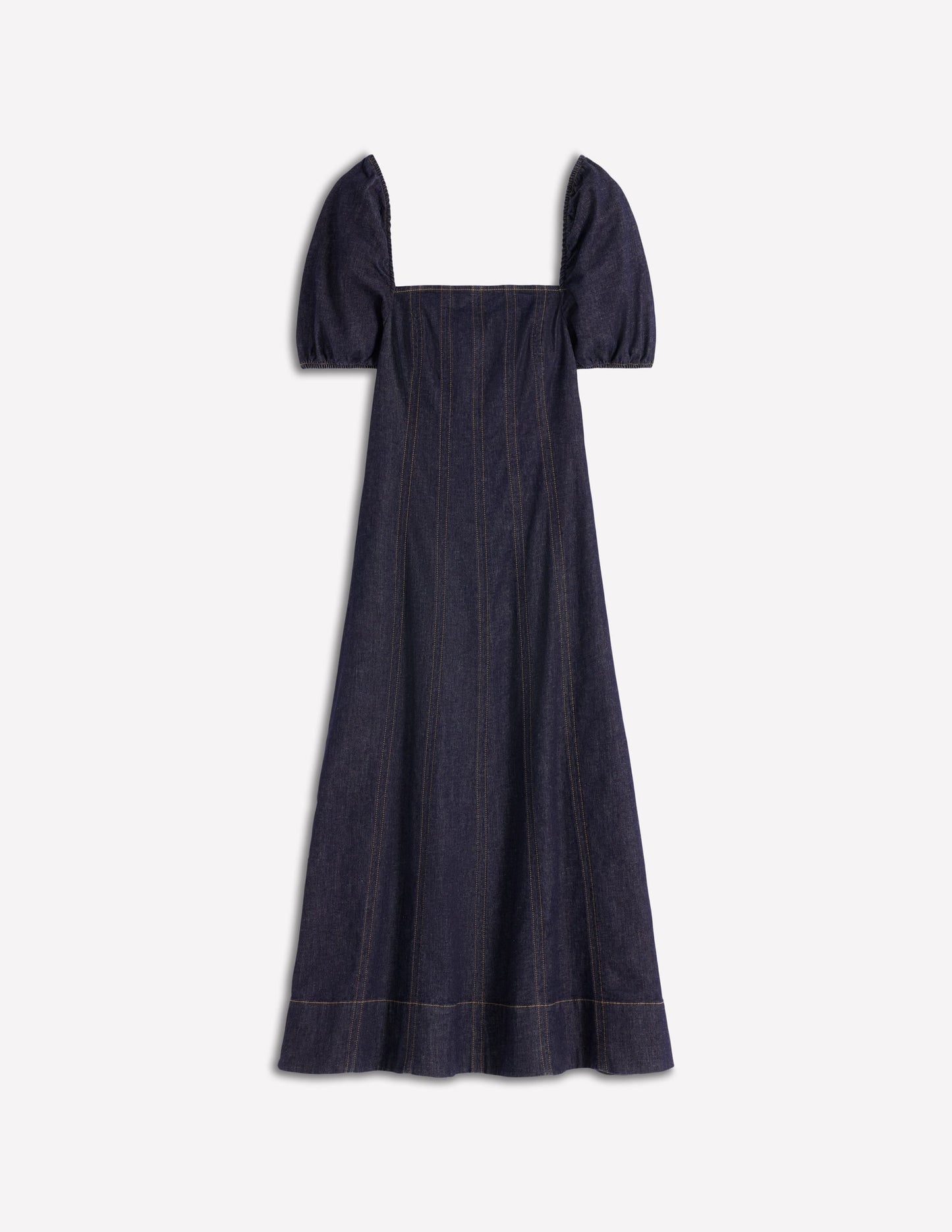 Puff Sleeve Denim Dress-Indigo