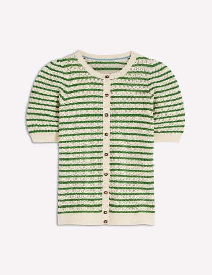 Dot Pointelle Cardigan-Green Stripe
