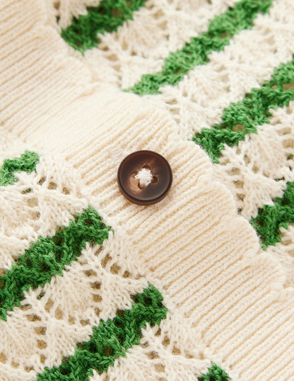 Dot Pointelle Cardigan-Green Stripe