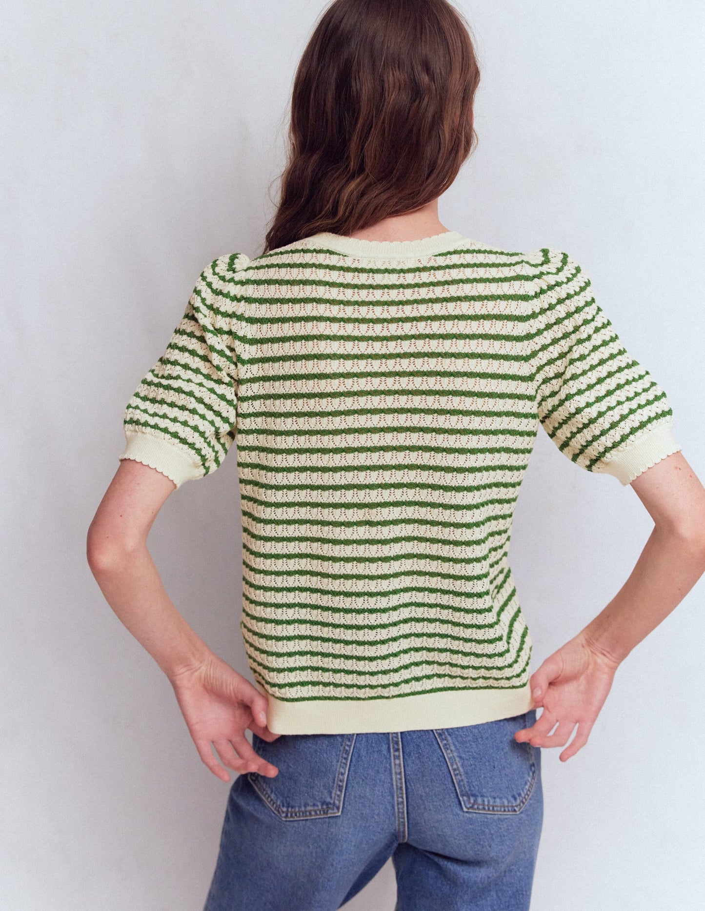 Dot Pointelle Cardigan-Green Stripe