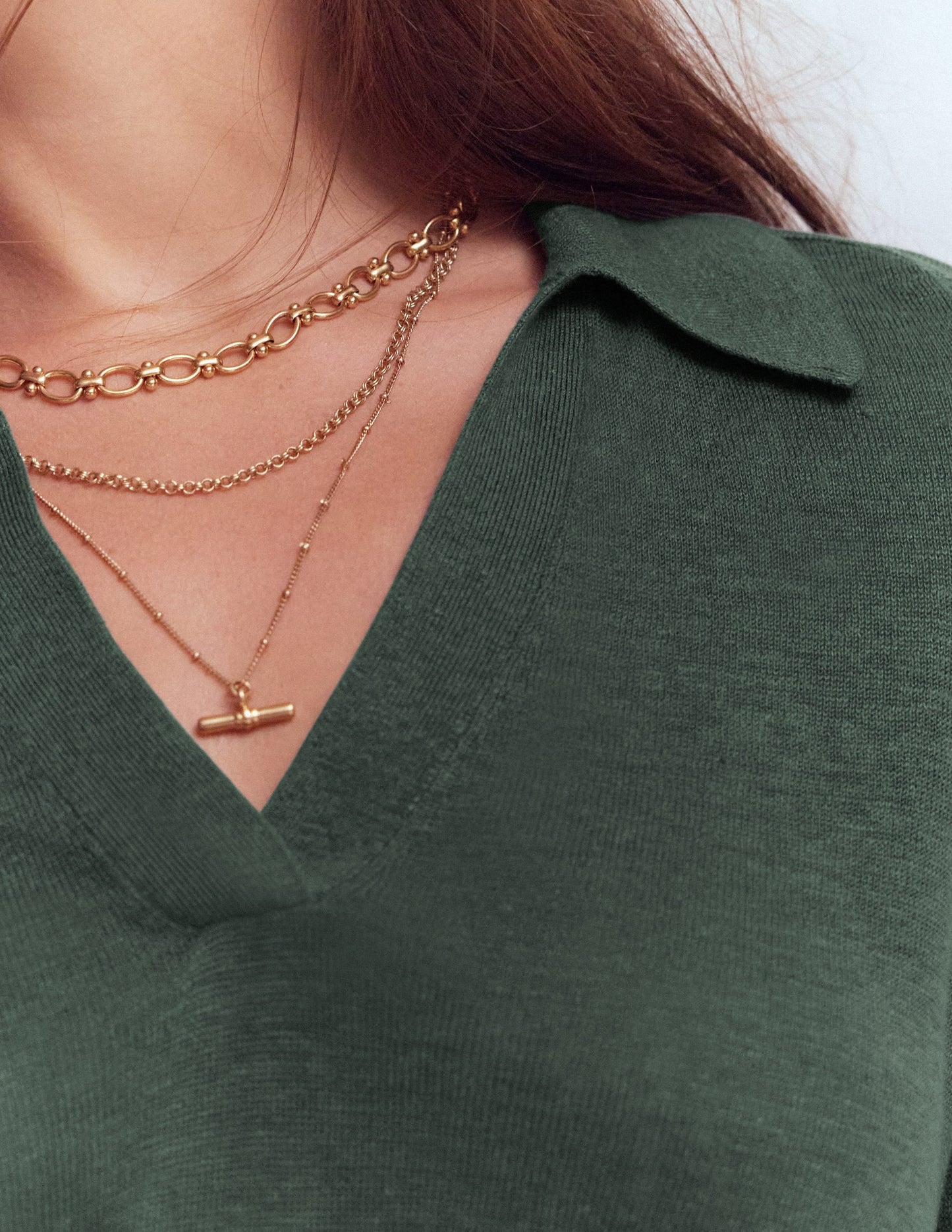 Agnes Collared Linen Jumper-Green Jasper