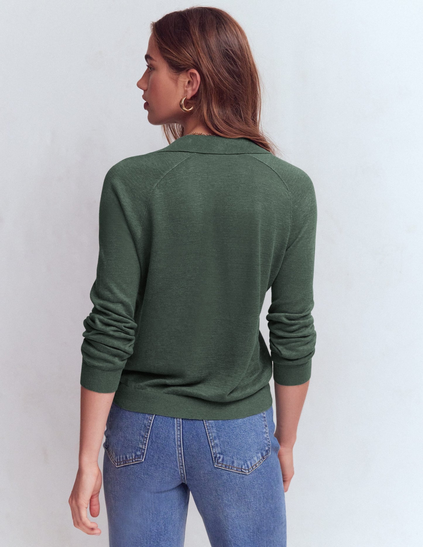 Agnes Collared Linen Jumper-Green Jasper