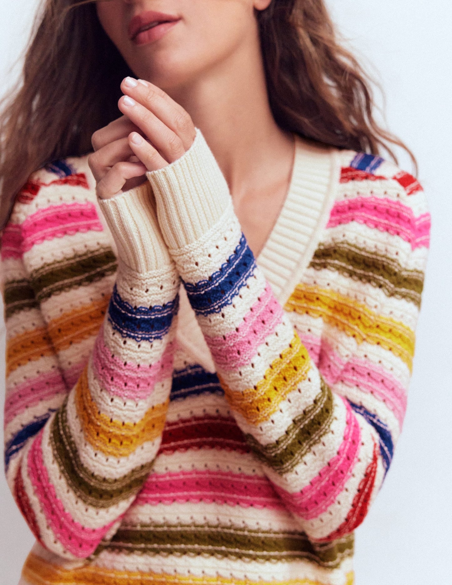Maeve Textured Cotton Jumper-Multi Stripe