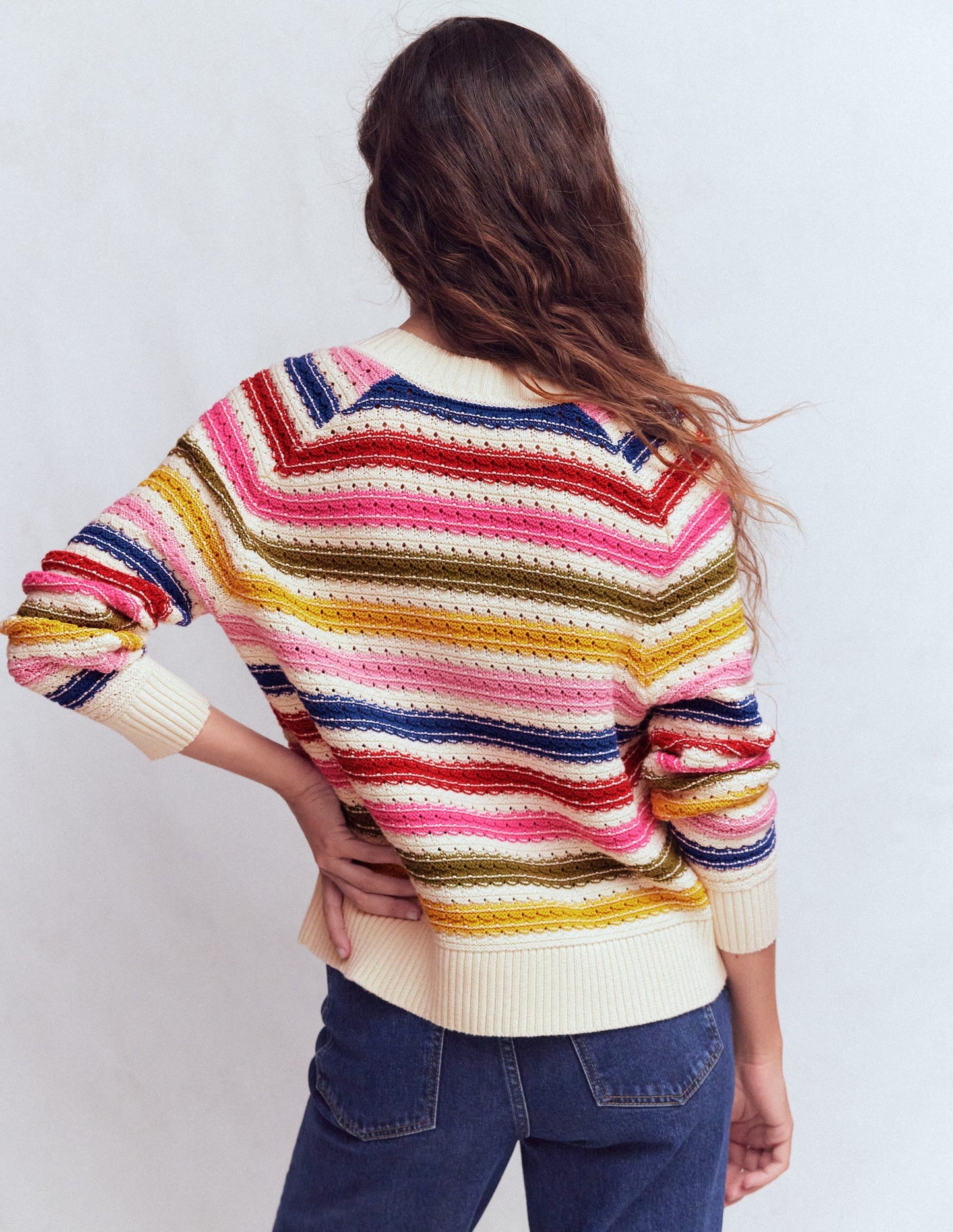 Maeve Textured Cotton Jumper-Multi Stripe
