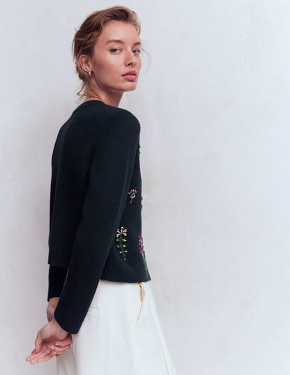 Embellished Knit Cardigan-Navy