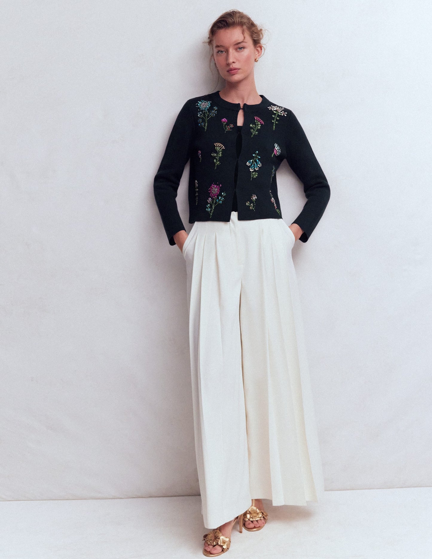Embellished Knit Cardigan-Navy