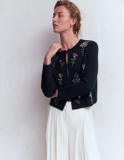 Embellished Knit Cardigan-Navy