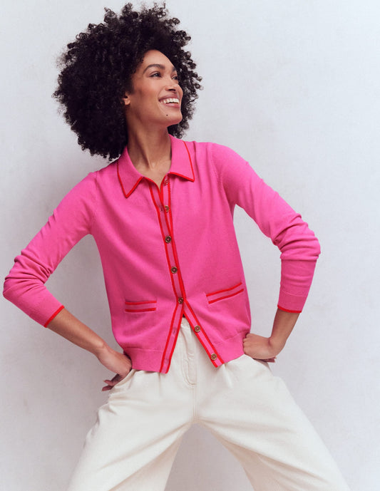 Liz Knitted Collared Cardigan-Pink Punch
